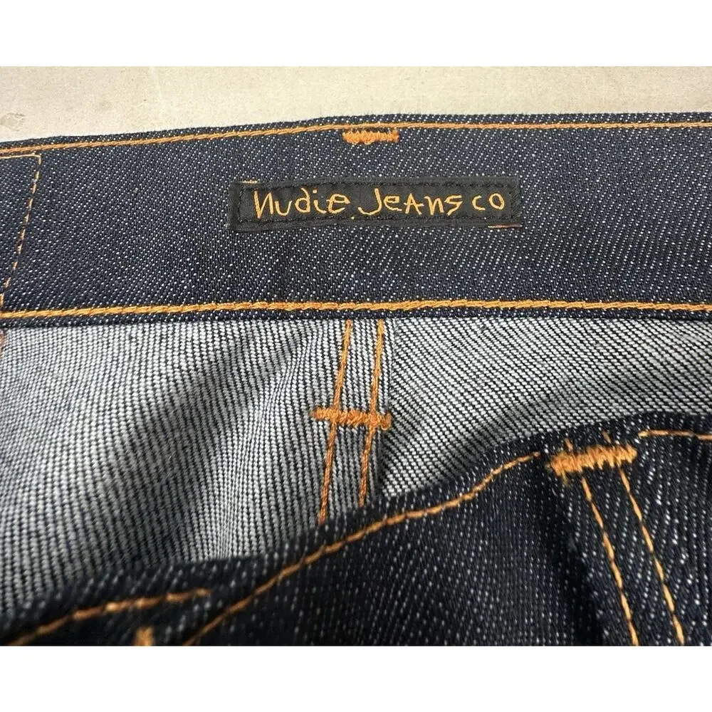 Nudie Jeans Mens 30x32 Grim Tim Dry Open Navy Button Fly 5 Pocket Slim Straight